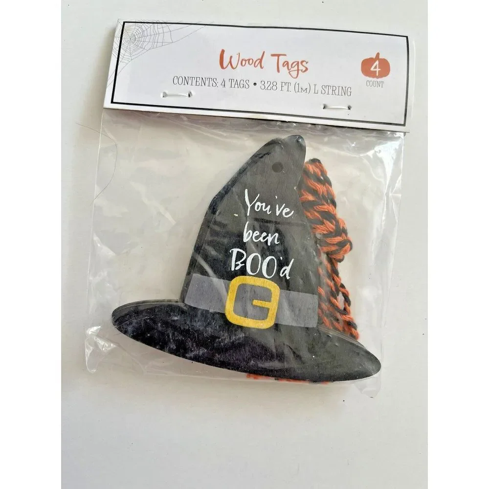 5 Target Bullseye & Celebrate! Wood Halloween Ornament Tags Cat Witch Candy Corn